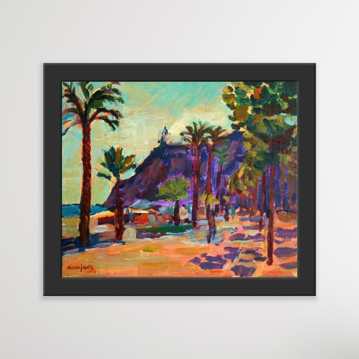 Marek Niedojadłoa View. Small Oil Landscape Painting, Seaside, Colourful, Polish Artist2008 photo furniture