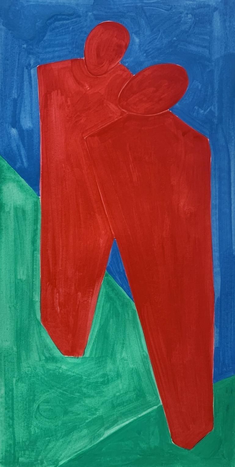 Waleria Matelskared Strangers   Figurative Painting On Paper, Young Art, Colorful, Vibrant2023