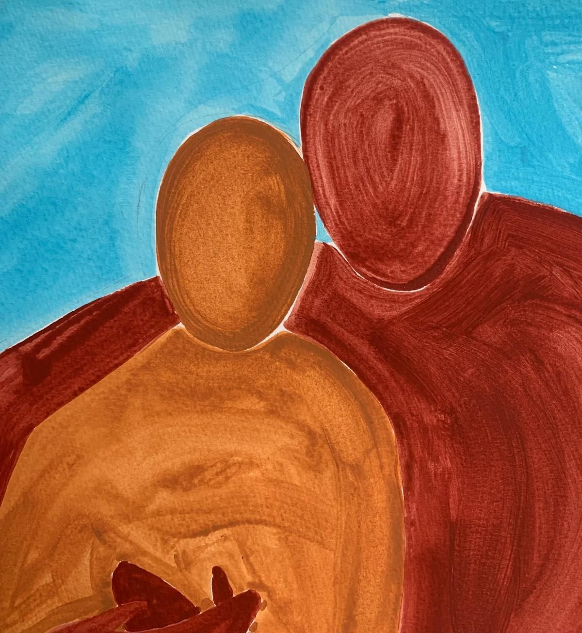 Waleria Matelskaembraces. Figurative Painting On Paper, Young Art, Vibrant, European Art2024 photo for sale