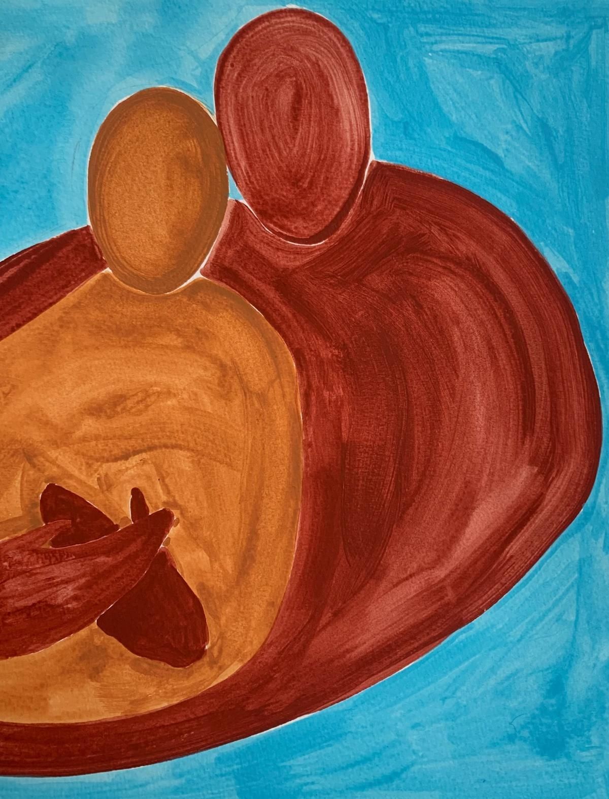Waleria Matelskaembraces. Figurative Painting On Paper, Young Art, Vibrant, European Art2024 photo Art