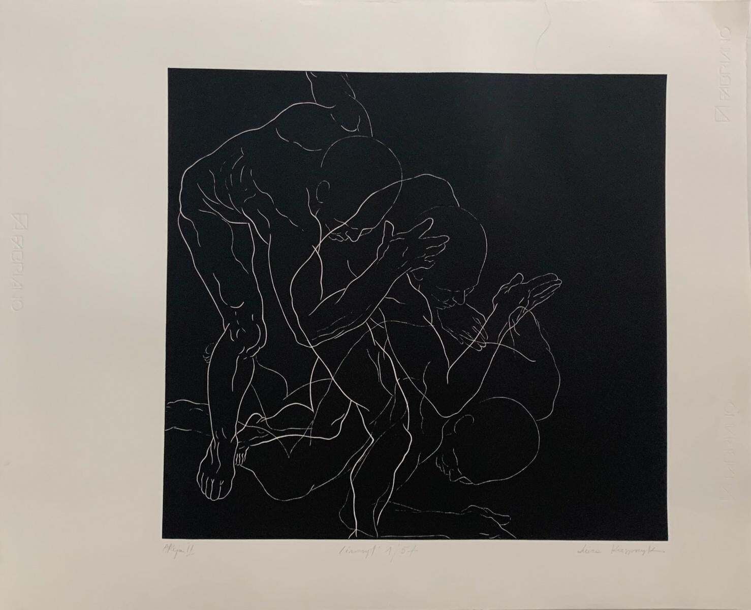 Luiza Kasprzykaction 2   Young Artist, Figurative Print, Linocut, Black & White2021 photo furniture