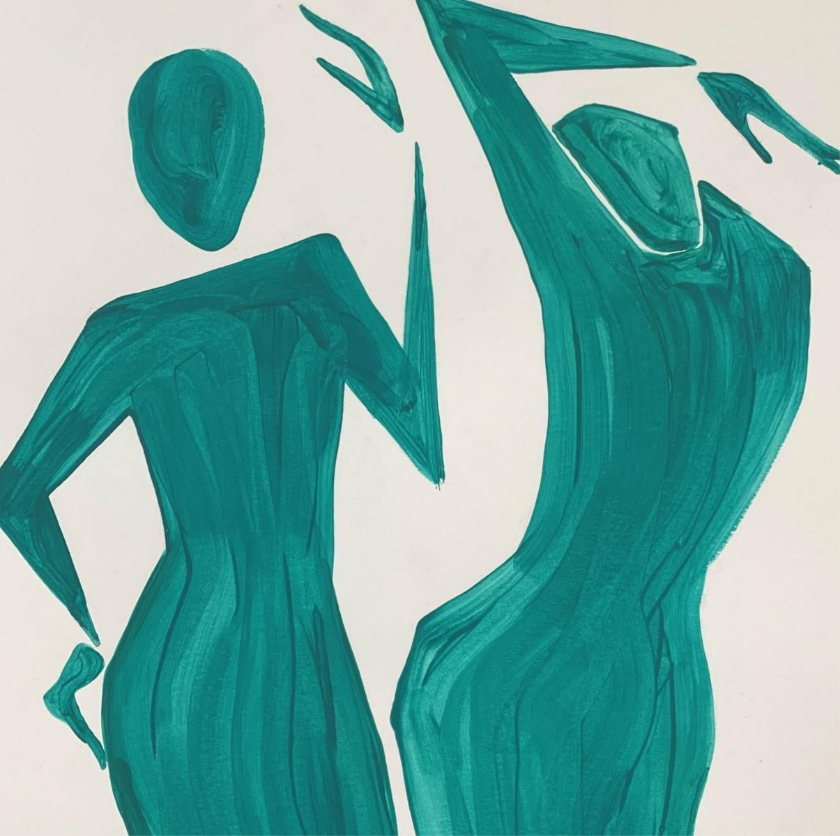 Waleria Matelskathree Women   Figurative Painting On Paper, Young Art Minimalism, Vibrant 2020 photo 383.0