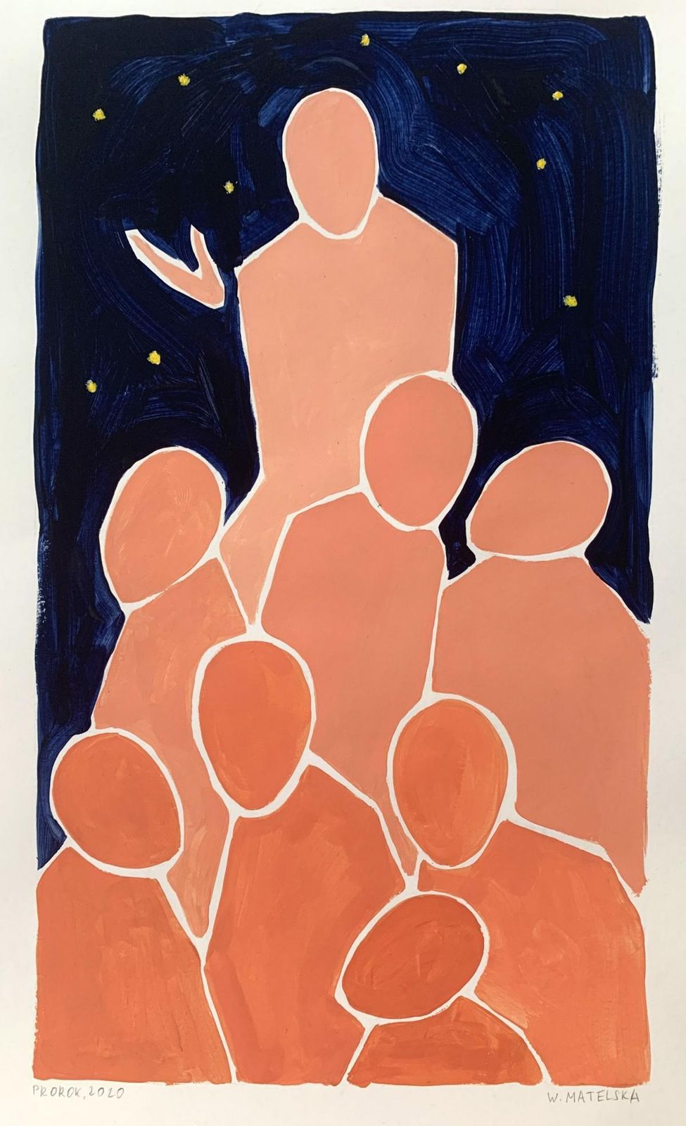 Waleria Matelskaprophet   Figurative Acrylic Painting On Paper, Young Art, Minimalism, Vibrant 2020