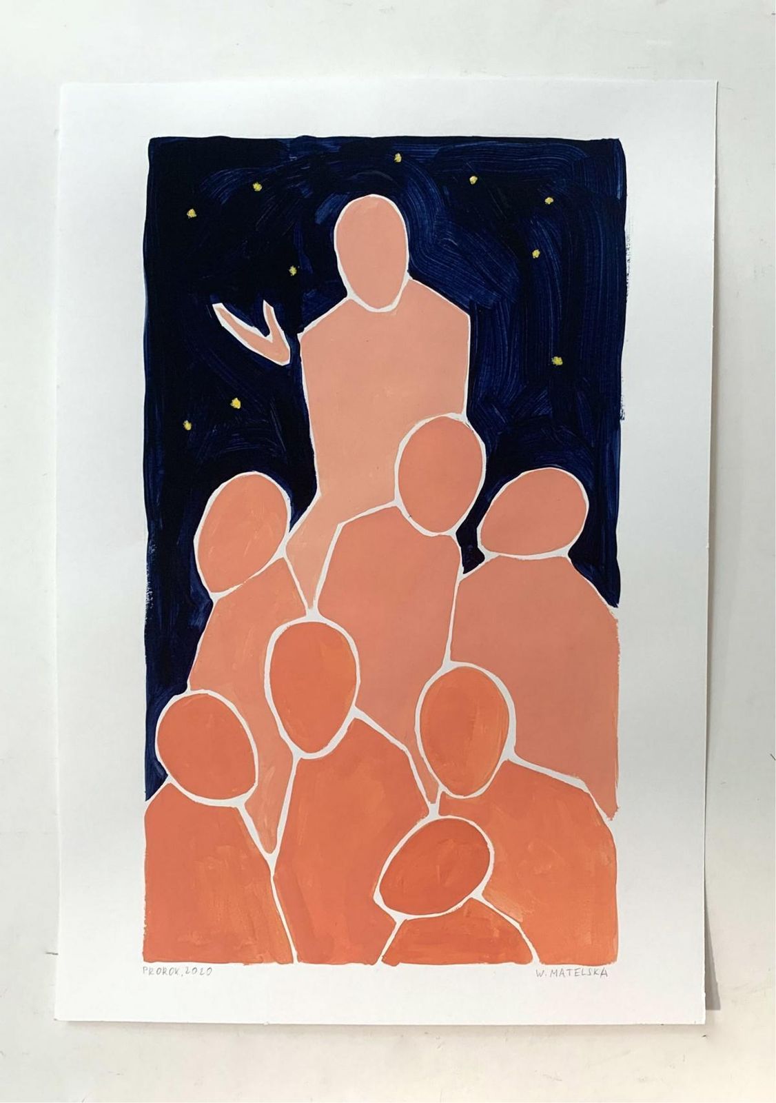 Waleria Matelskaprophet   Figurative Acrylic Painting On Paper, Young Art, Minimalism, Vibrant 2020 photo for sale