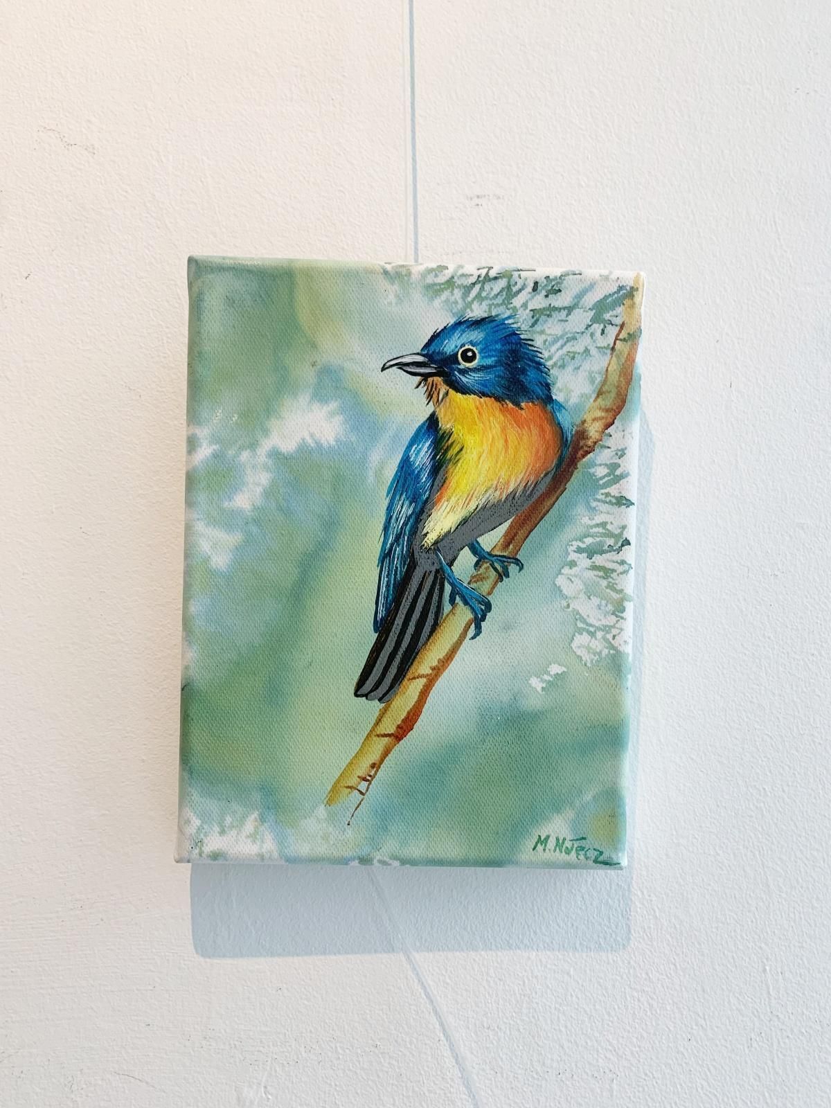 Magdalena Nałęczbirds 7. Figurative Small Scale Oil Painting, Realistic, Animals, Polish Art2024 photo furniture