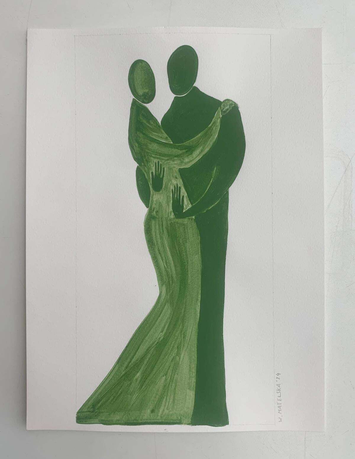 Waleria Matelskain Embrace. Figurative Painting On Paper, Young Art, Vibrant, European Art2024 photo furniture