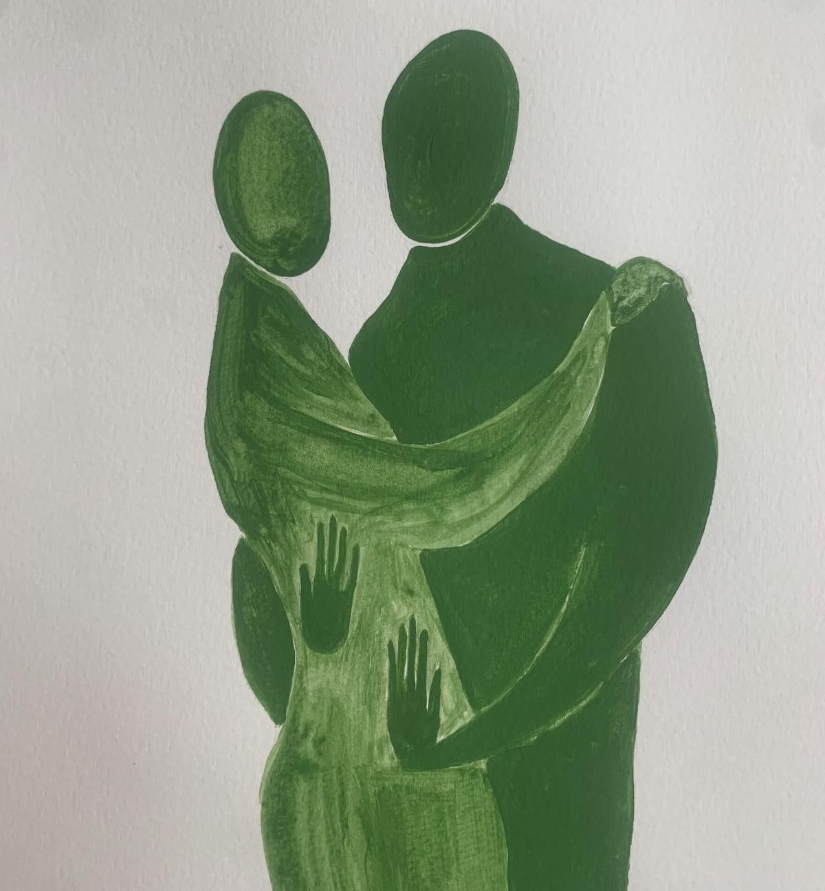 Waleria Matelskain Embrace. Figurative Painting On Paper, Young Art, Vibrant, European Art2024 photo 340.0