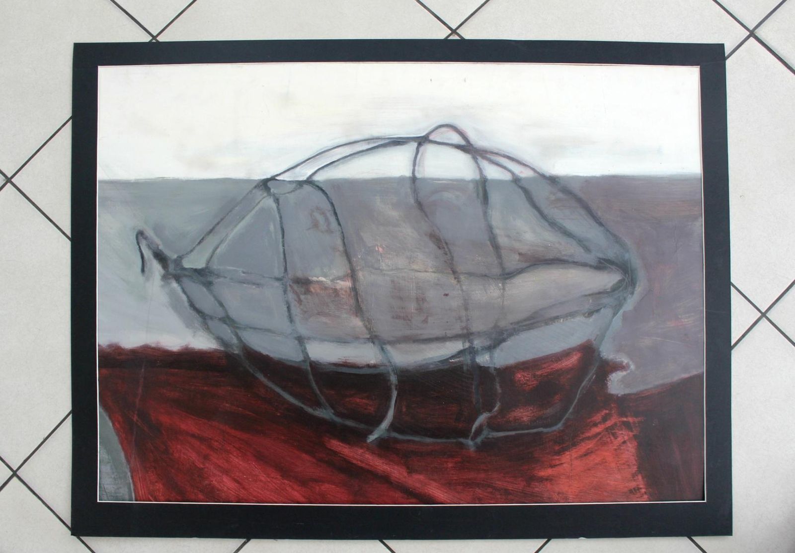 Magdalena Olszewskastill Life   XX Century, Mixed Media Painting, Grey And Red2000 photo for sale