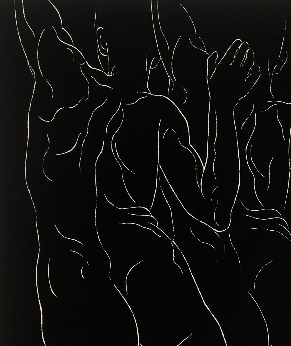 Luiza Kasprzyk1:1   21th Century, Young Artist, Figurative Print, Linocut, Black & White2021 photo for sale