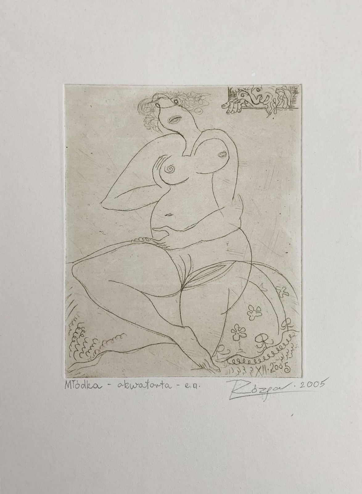 Leszek Rózgayoung Lady   Xxi Century, Figurative Etching Print, Nude2005 photo furniture