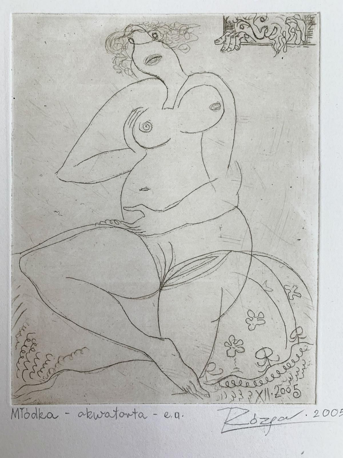 Leszek Rózgayoung Lady   Xxi Century, Figurative Etching Print, Nude2005 photo for sale