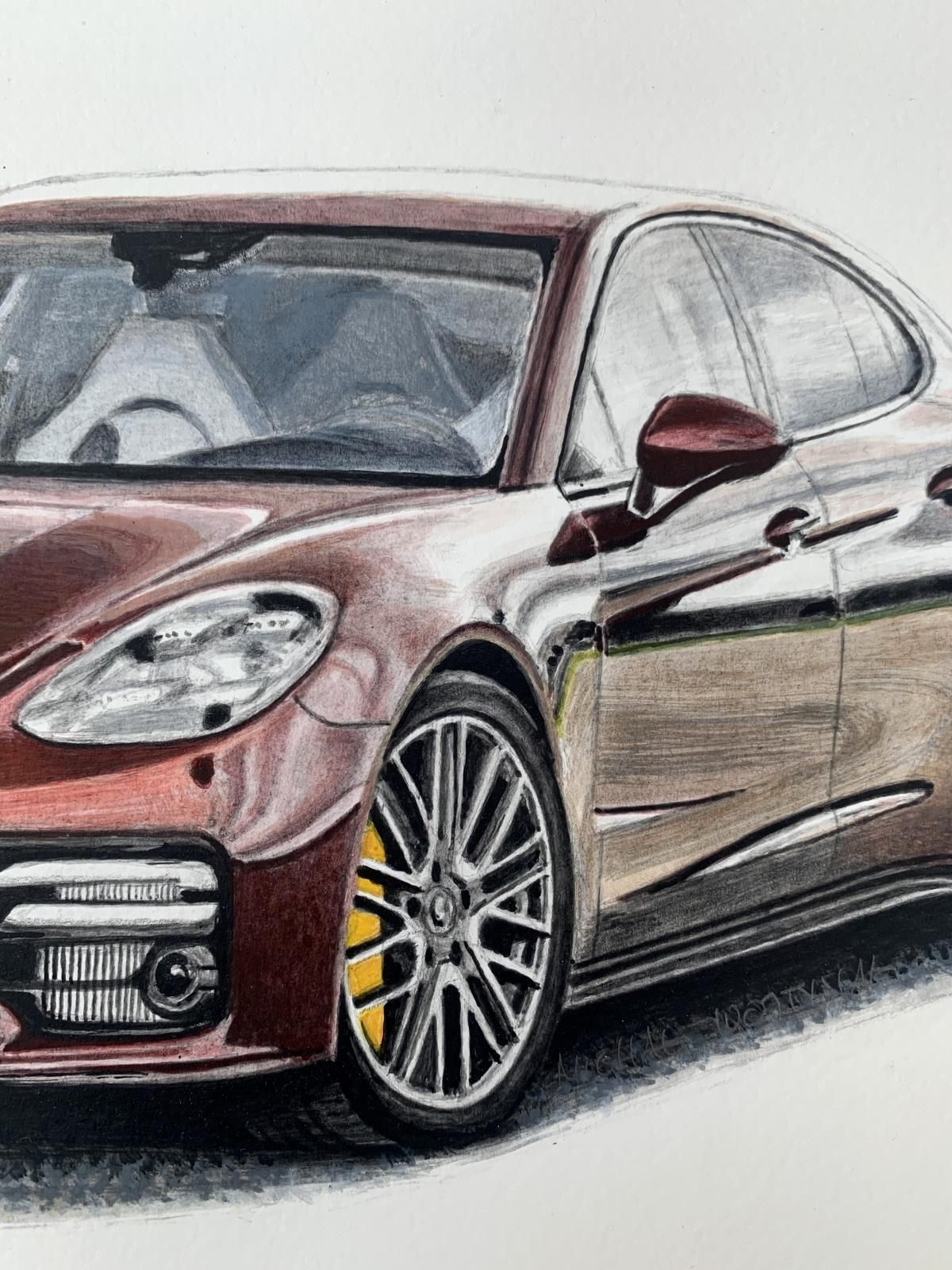 Michal Wojtysiakporsche Panamera. Figurative Realistic Acrylic On Paper Painting Polish Art, Car2023 photo furniture