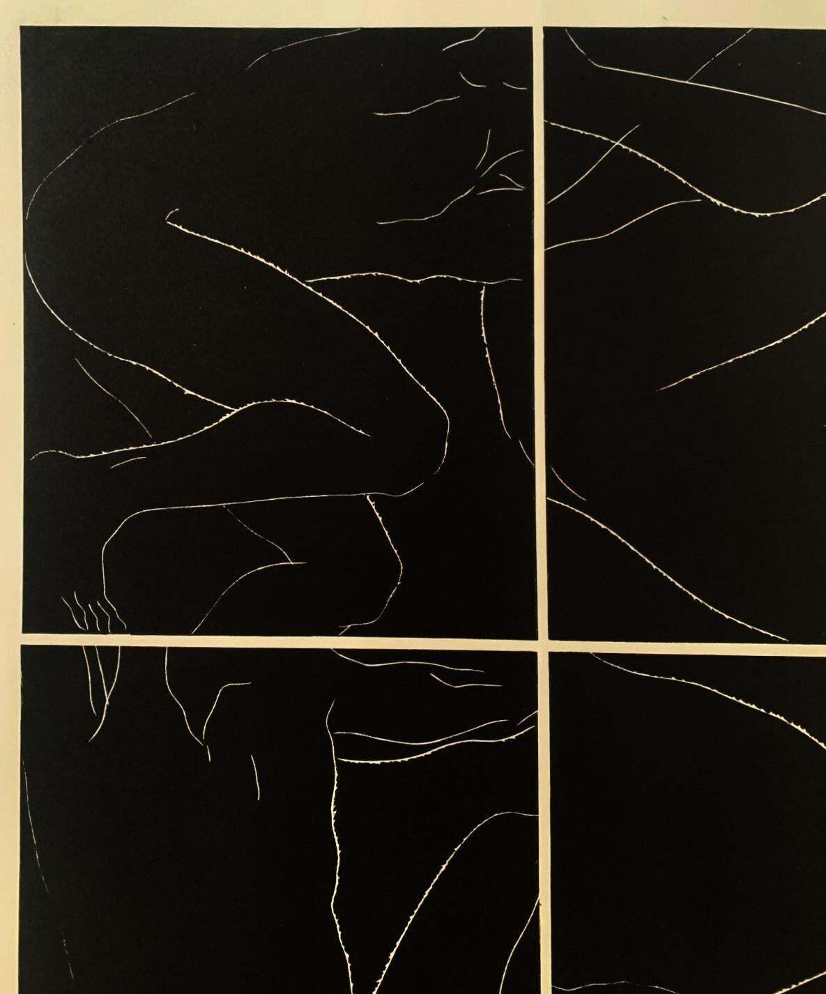 Luiza Kasprzykwindows. Young Artist, Figurative Print, Linocut, Black & White, Polish Art2023 photo for sale