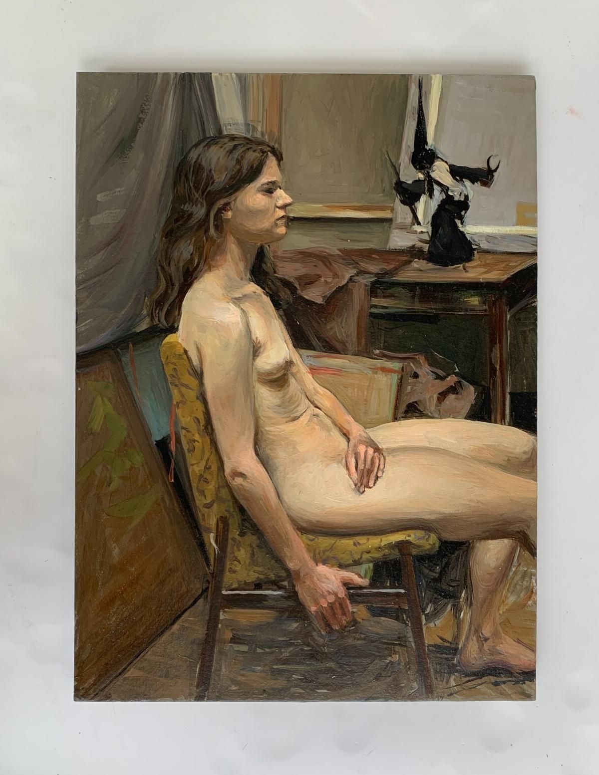 Agnieszka Staak Janczarskaa Sitting One   Figurative Oil Realistic Painting, Young Artist, Female Nude2020 photo furniture
