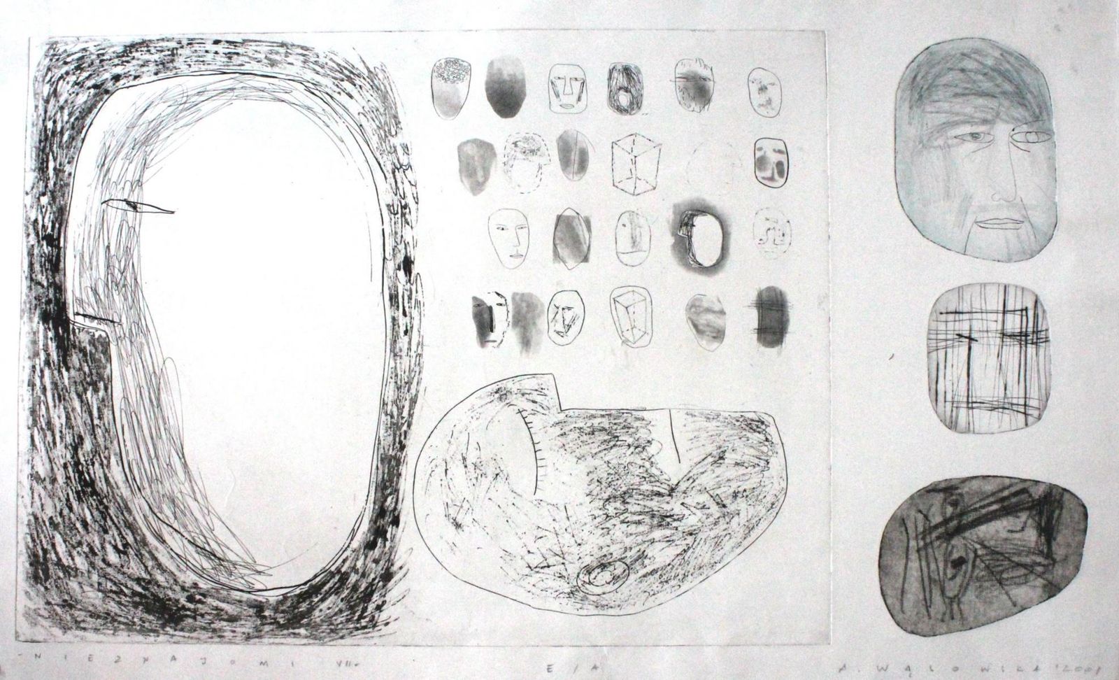 Agata Wasowskastrangers   Xxi Century, Contemporary Etching Print, Black And White, Figurative2001