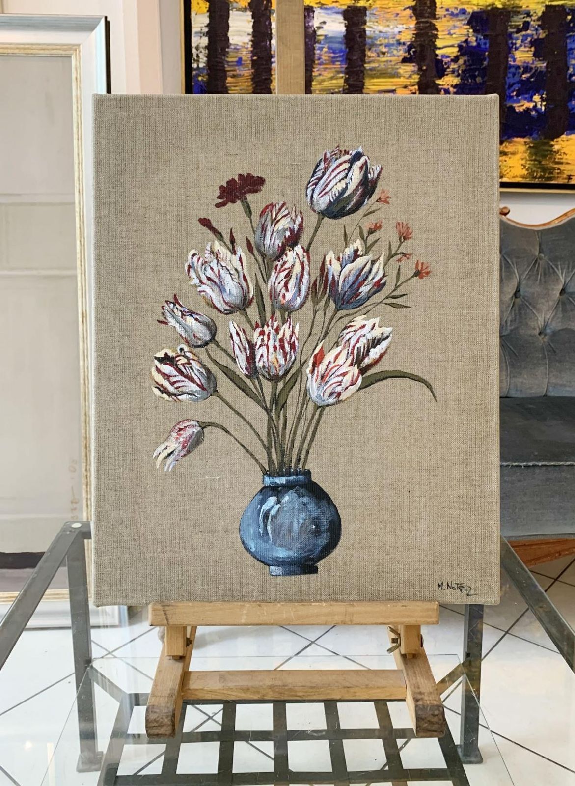 Magdalena Nałęcztulips   Figurative Acrylic Painting, Realistic, Vibrant Colors, Still Life2020 photo furniture