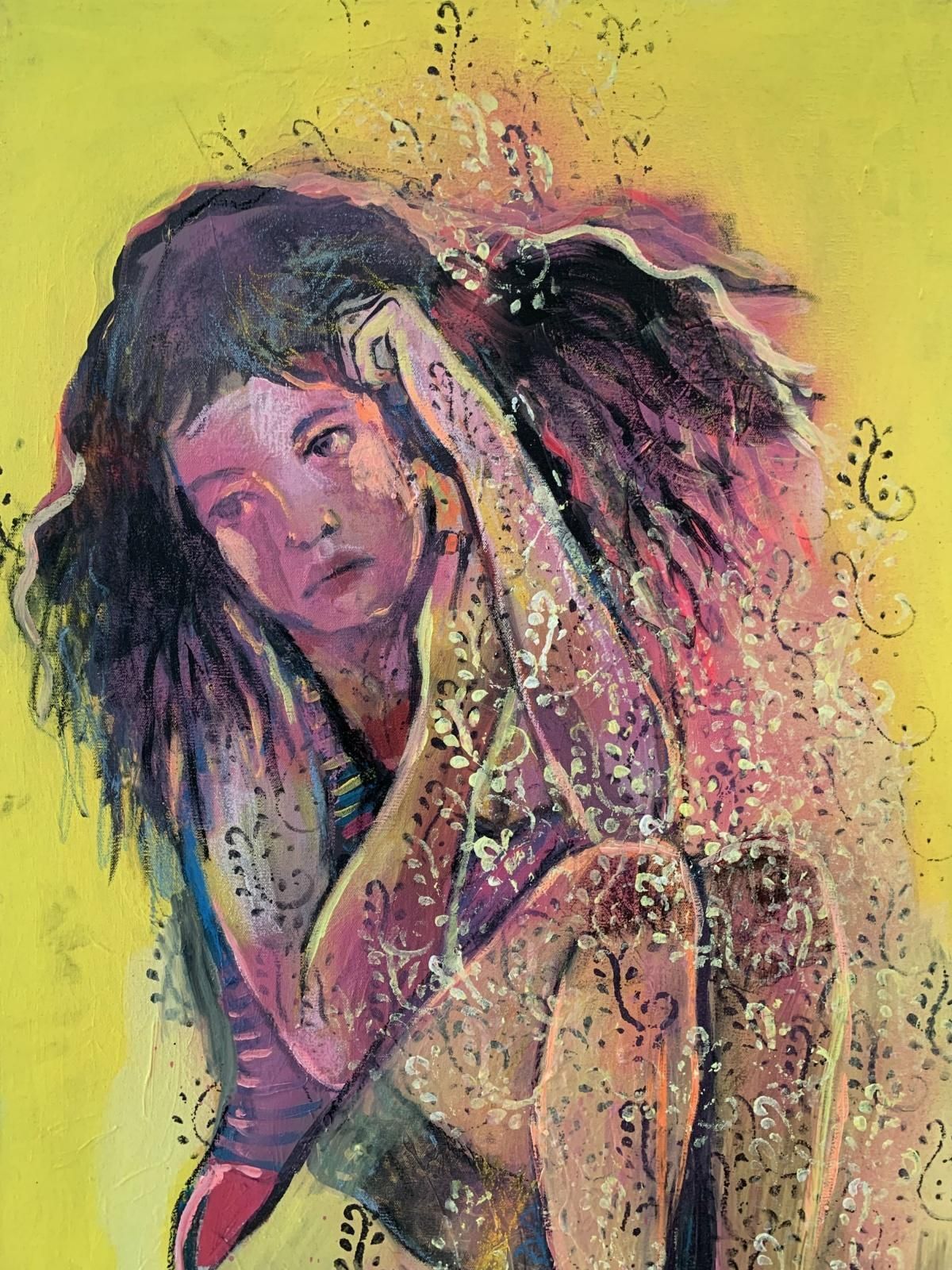 Paulina Maksjanthoughtfulness   Xxi Century, Figurative Mixed Media Painting, Female Portrait2013 photo for sale