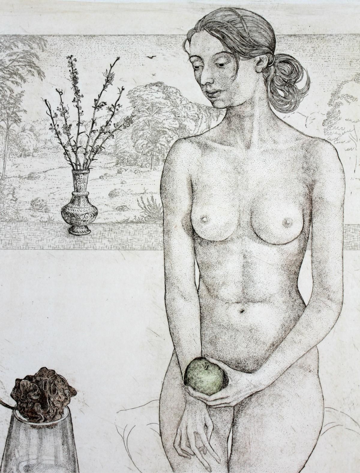 Leszek Rózgatwo Apples   XX Century Figurative Etching Print, Nude, Landscape1973 photo for sale