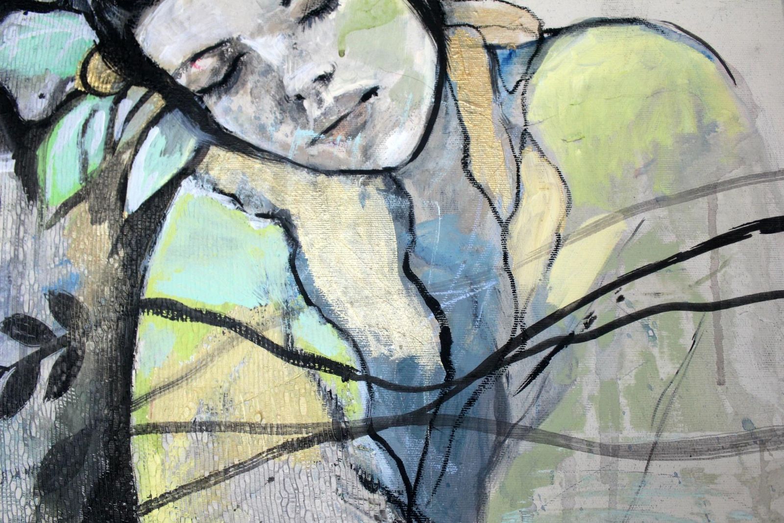 Paulina Maksjanflowers. Female Portrait, Figurative Painting, Mixed Media, Polish Artist2015 photo 765.0