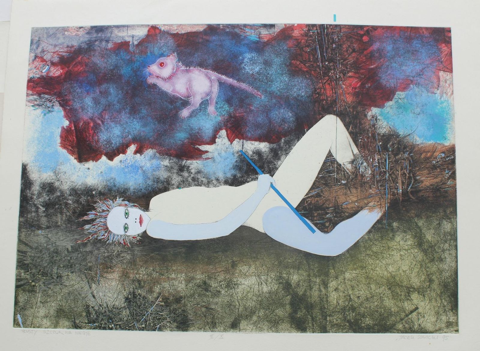 Jacek Sowickirat In The Sky   XX Century, Mixed Media Print, Figurative, Nude1995 photo furniture