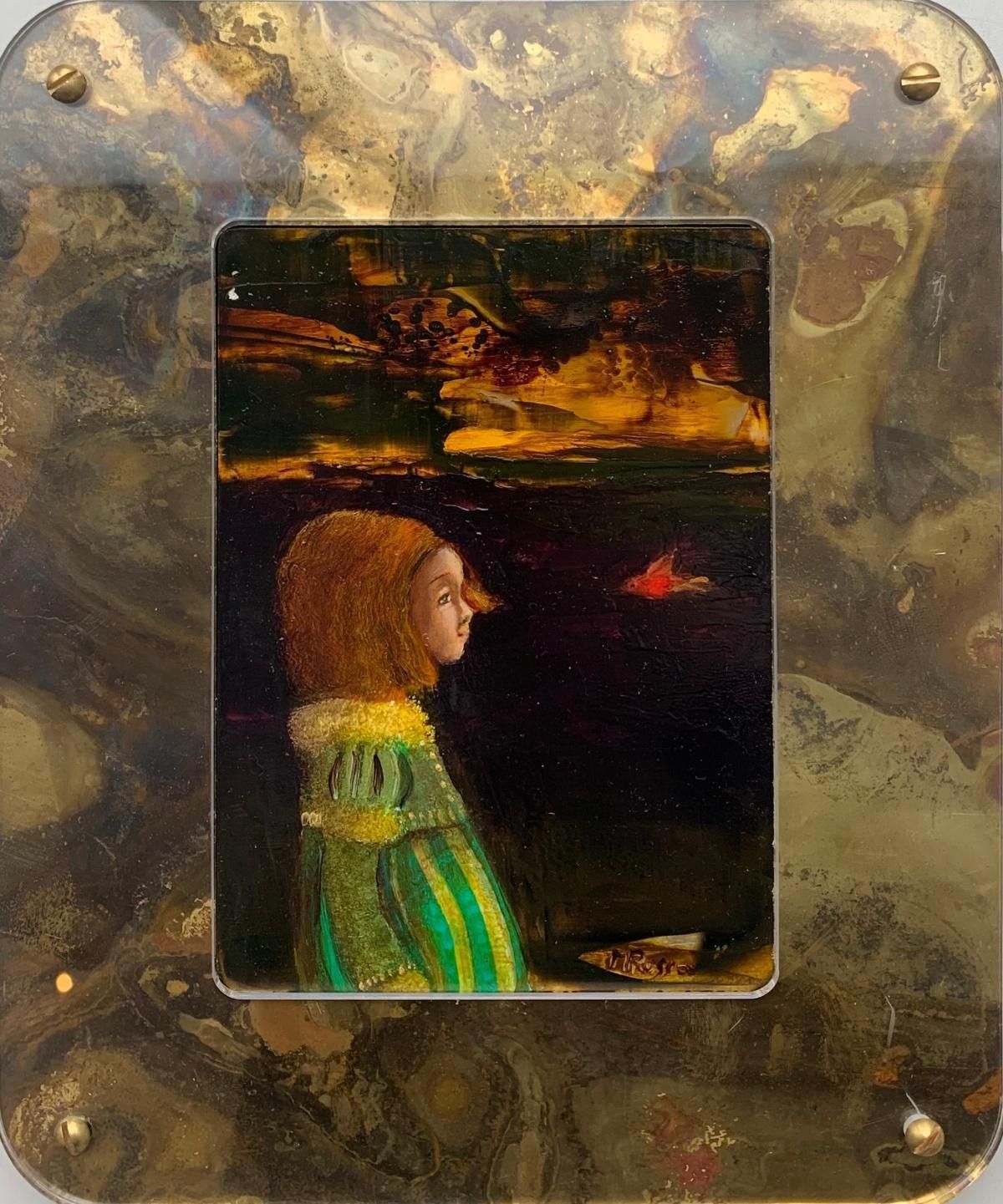 Monika Rossagirl With A Bird. Contemporary Small Scale Oil Painting, Polish Artist2024
