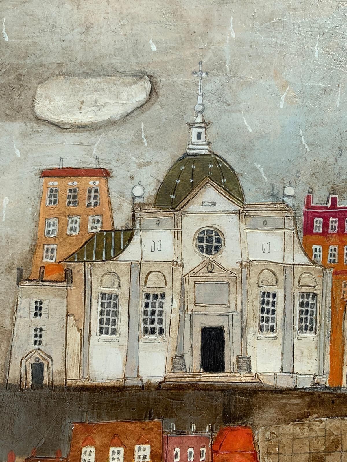 Dominika Stawarz Burskaa Town 11. Contemporary Figurative Mixed Media Artwork, Landscape, Polish Art2023 photo Art