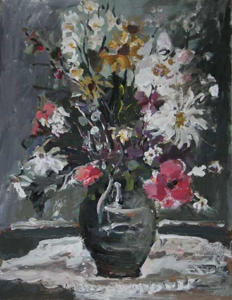 Magdalena Spasowiczflowers. Floral, Muted, Oil Painting, Figurative, Grey Tones, Still Life, Polish2009