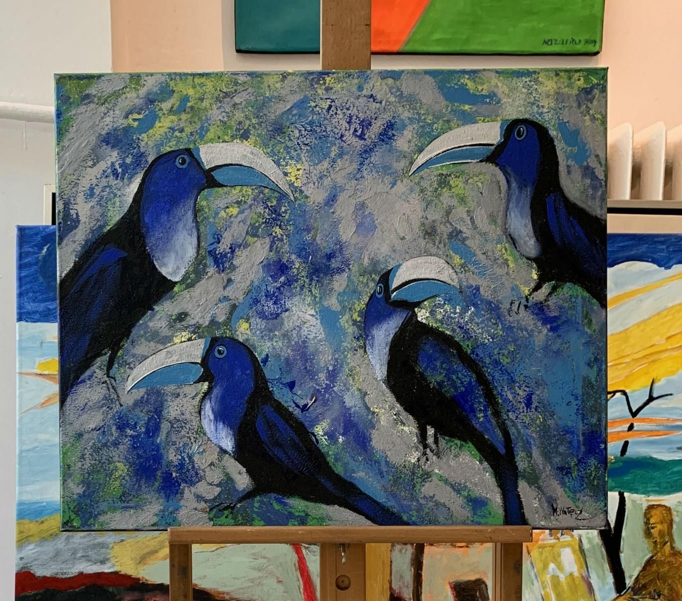 Magdalena Nałęczgardens Of Delight 3   Figurative Acrylic Painting Animals Bright Colours Birds2021 photo furniture