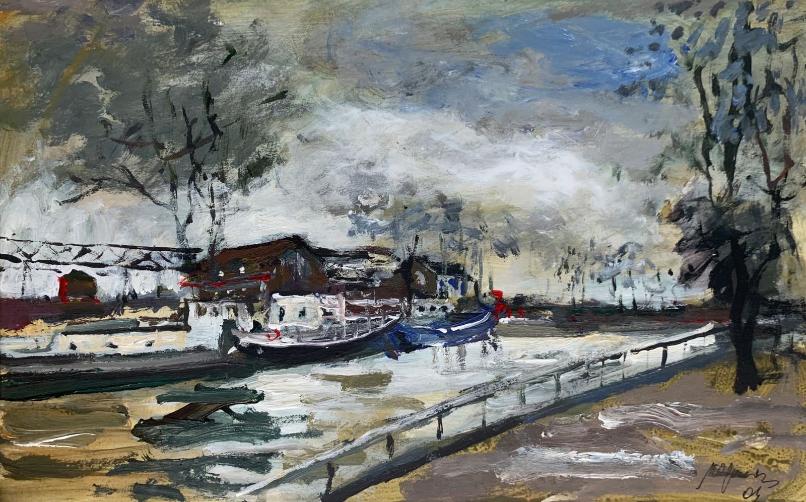 Magdalena Spasowiczthe Boats. Oil On Cardboard, Figurative, Landscape, Marine, Polish Artist2004