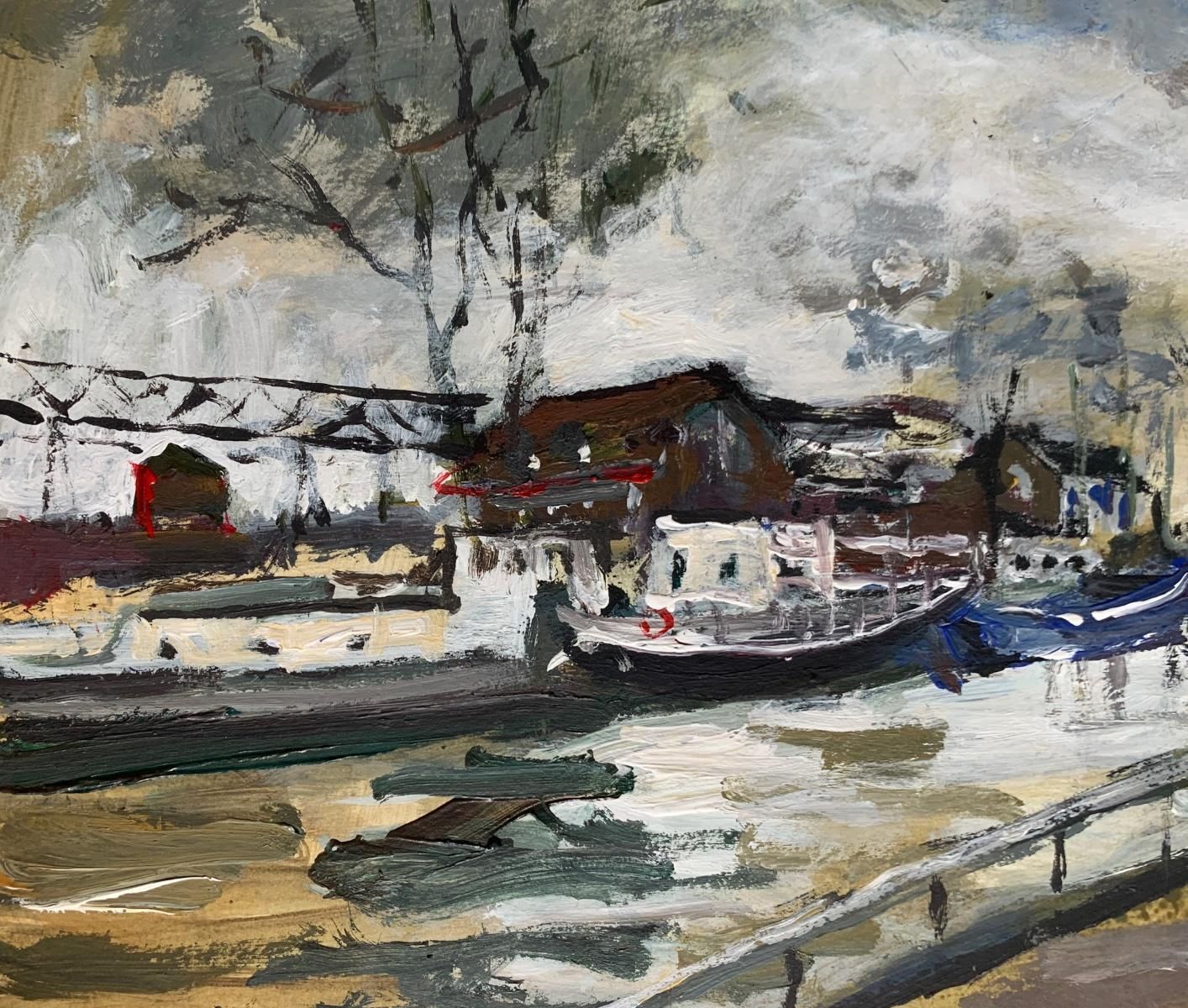Magdalena Spasowiczthe Boats. Oil On Cardboard, Figurative, Landscape, Marine, Polish Artist2004 photo 1191.0