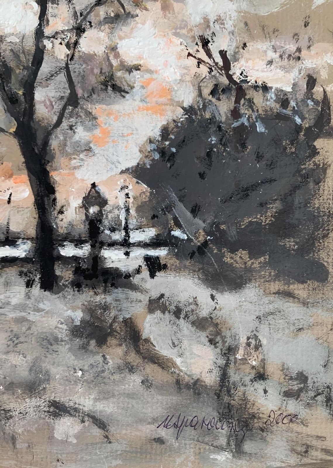 Magdalena Spasowiczlandscape. Oil On Cardboard, Figurative, Nature, Muted Colors, Polish Art1998 photo for sale