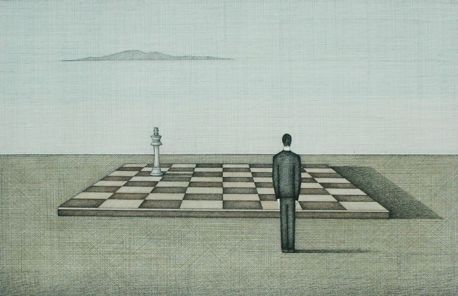 Joanna Wiszniewska Domanskaa Player. Figurative Drawing, Symbolic Surrealism, Chess, Polish Artist1998