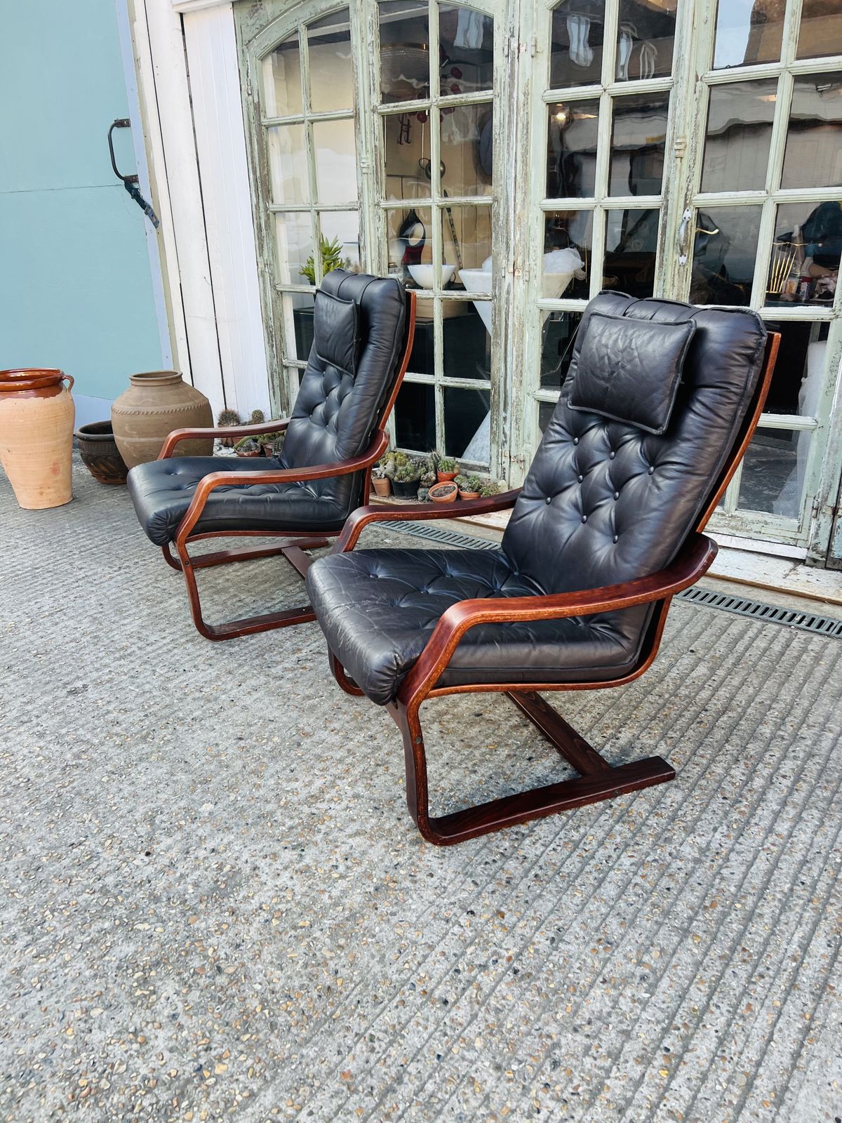 Danish Chairs, 1970s, Leather, Vintage photo for sale