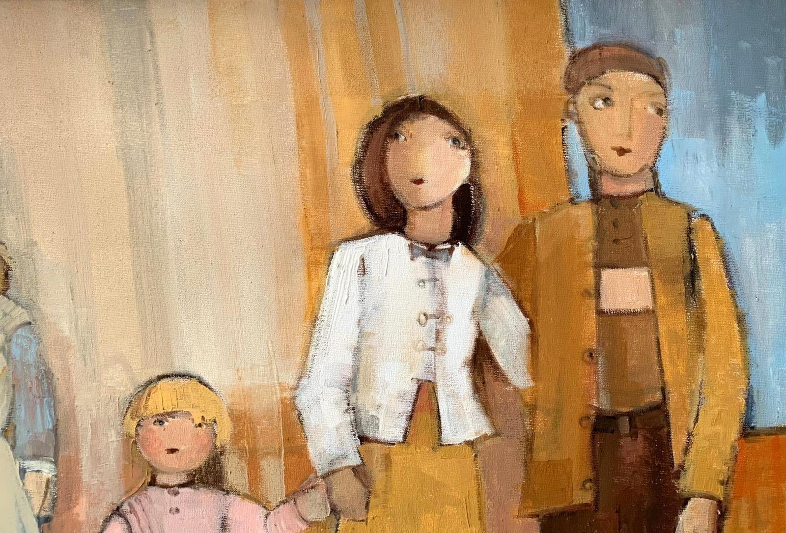 Malgorzata Rozmarynowskaa Family. Contemporary Figurative Oil Painting, Warm Colors, Polish Artist2013 photo furniture