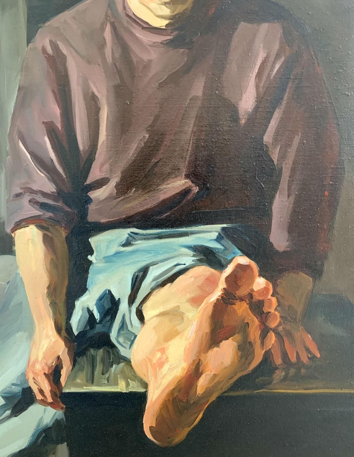 Janusz Szpyta Toe   Contemporary Portrait Oil Painting, Realistic, Polish Artist2004 photo furniture