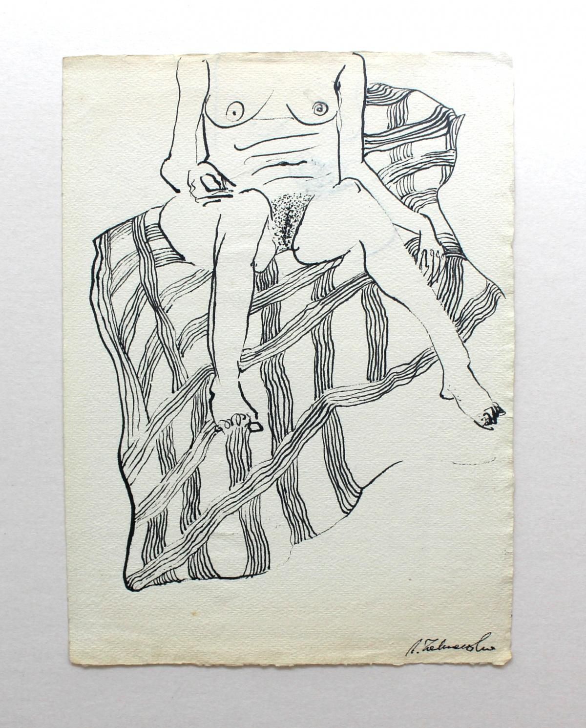 Agnieszka Zakrzewskauntitled   Xxi Century, Contemporary Figurative Ink Drawing, Female Nude2011 photo furniture