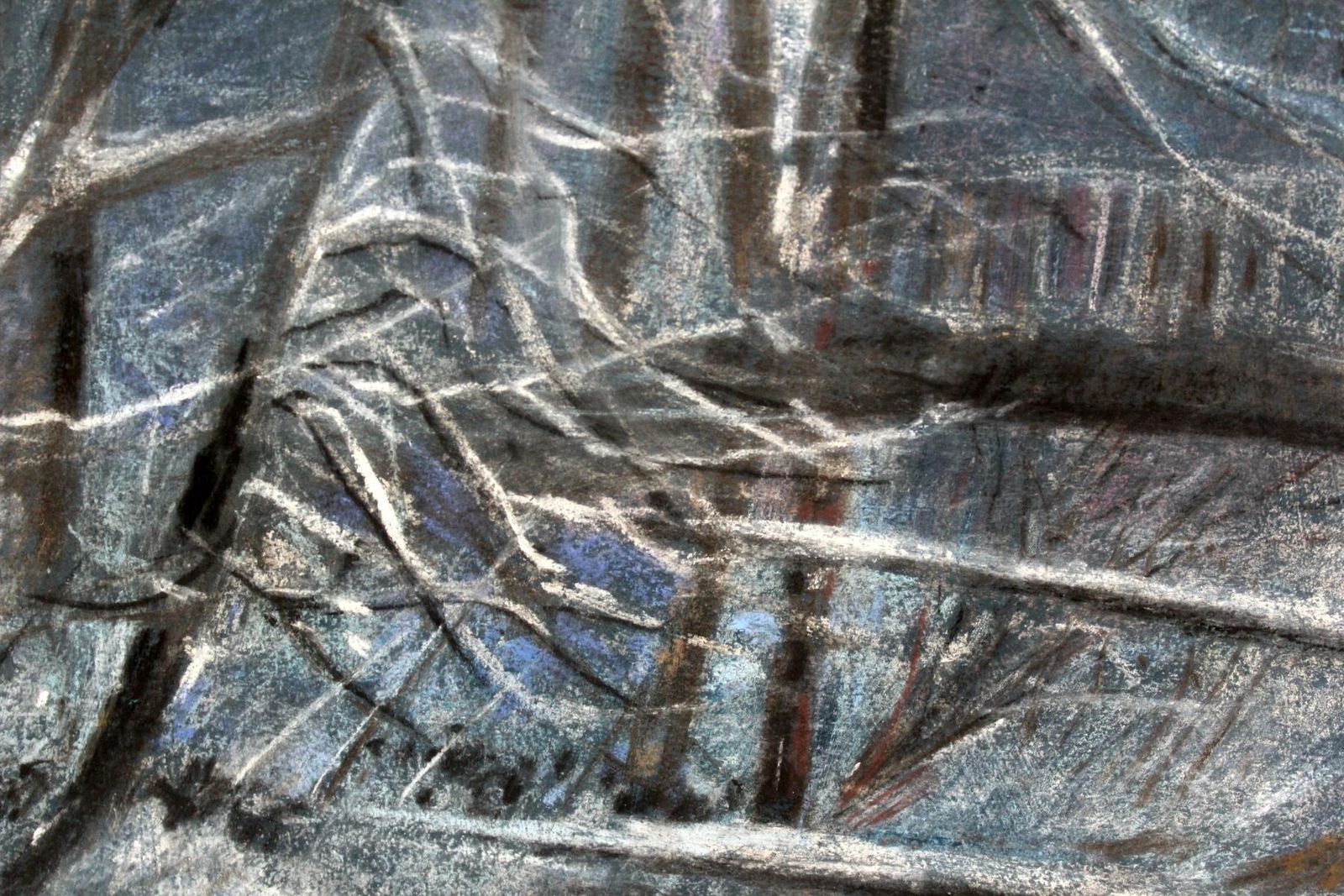 Edmund Mucwinter Landscape   XX Century, Pastel Figurative, Blue Tones, Realism2000 photo for sale
