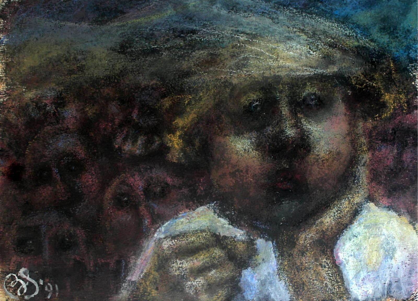 Barbara Dyoniziak Stussreflection   Xxi Century, Figurative Pastel Portrait, Symbolic, Dark Colours1991