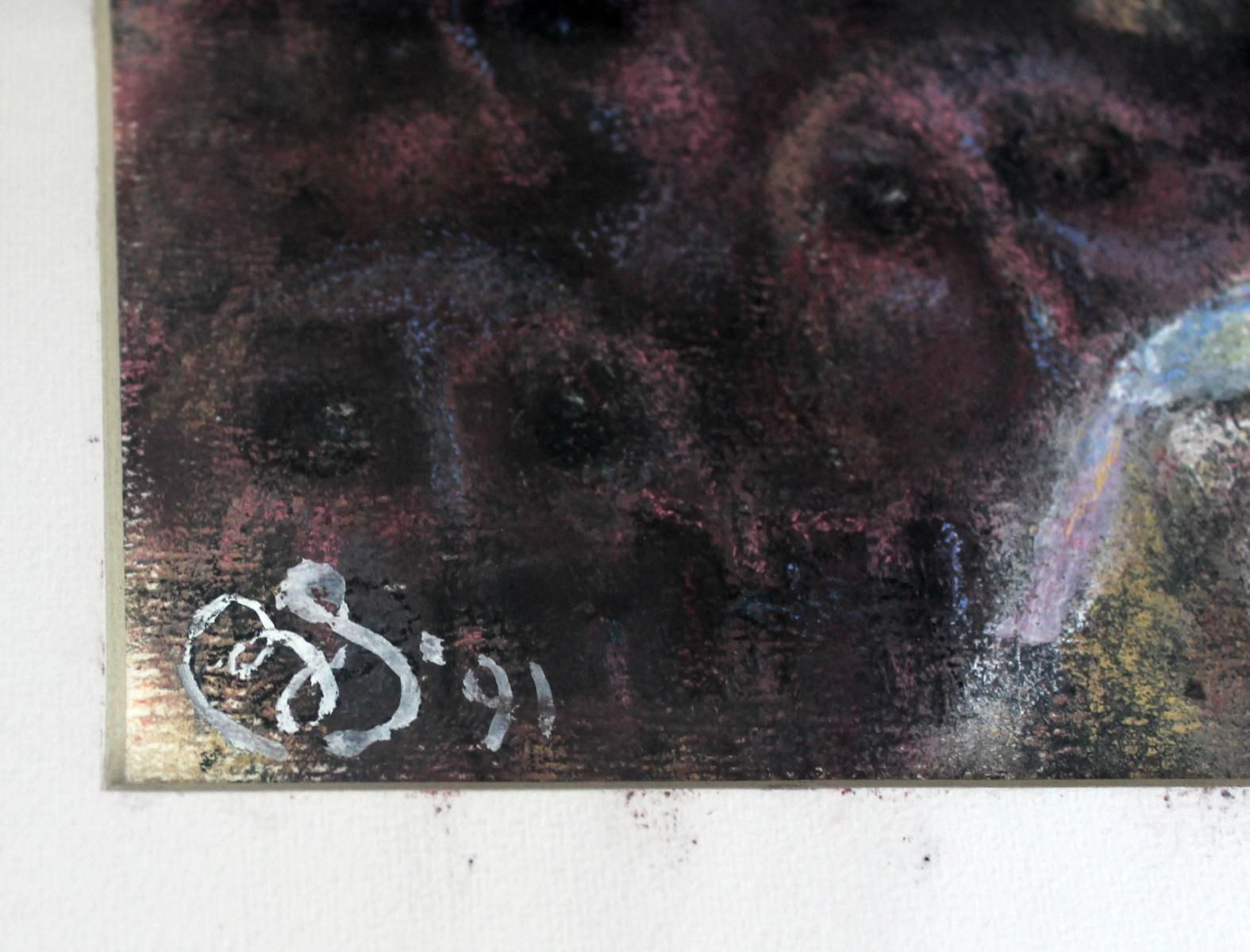 Barbara Dyoniziak Stussreflection   Xxi Century, Figurative Pastel Portrait, Symbolic, Dark Colours1991 photo furniture