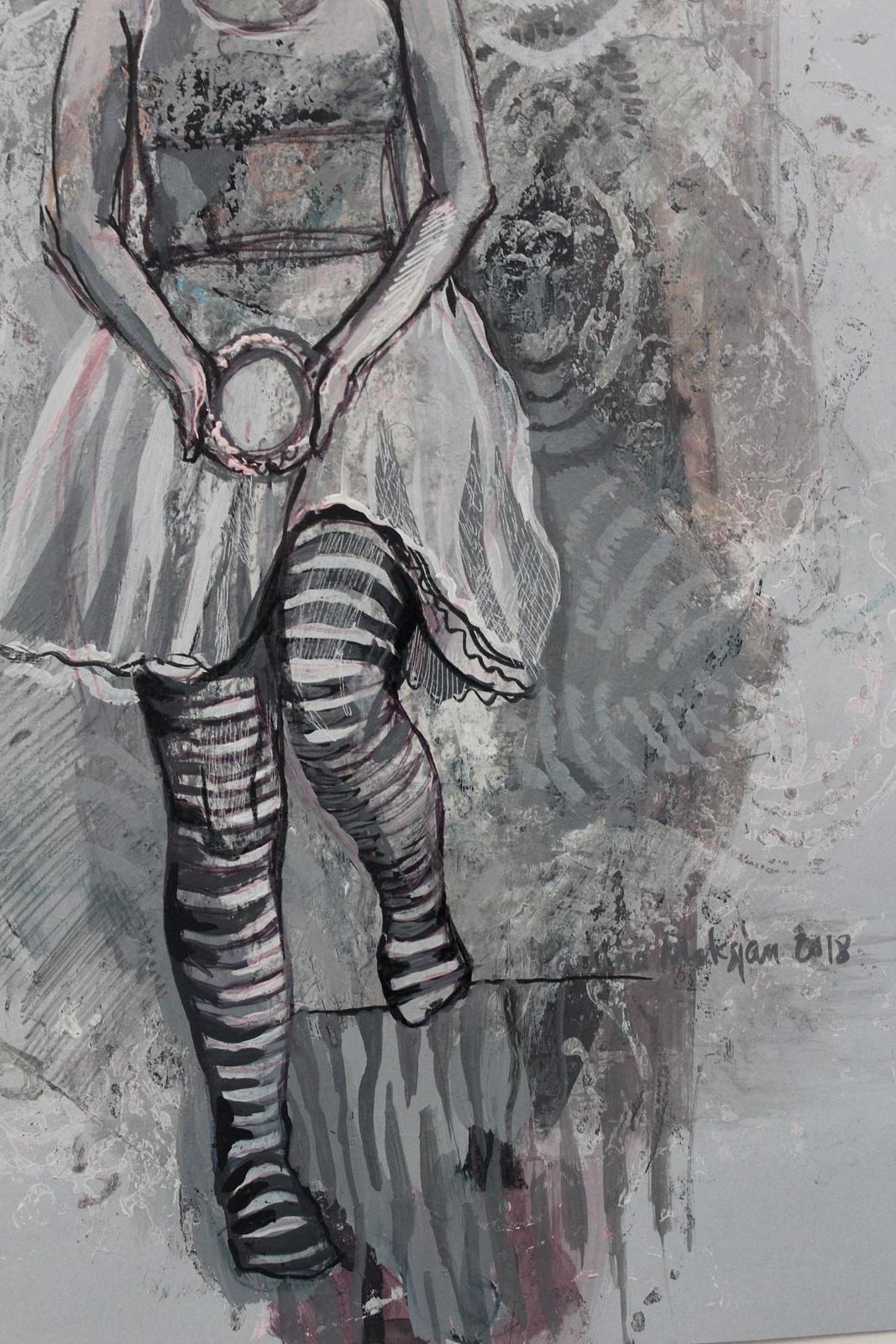 Paulina Maksjanstripes   Xxi Century, Contemporary Figurative Drawing, Grey, Women2018 photo for sale