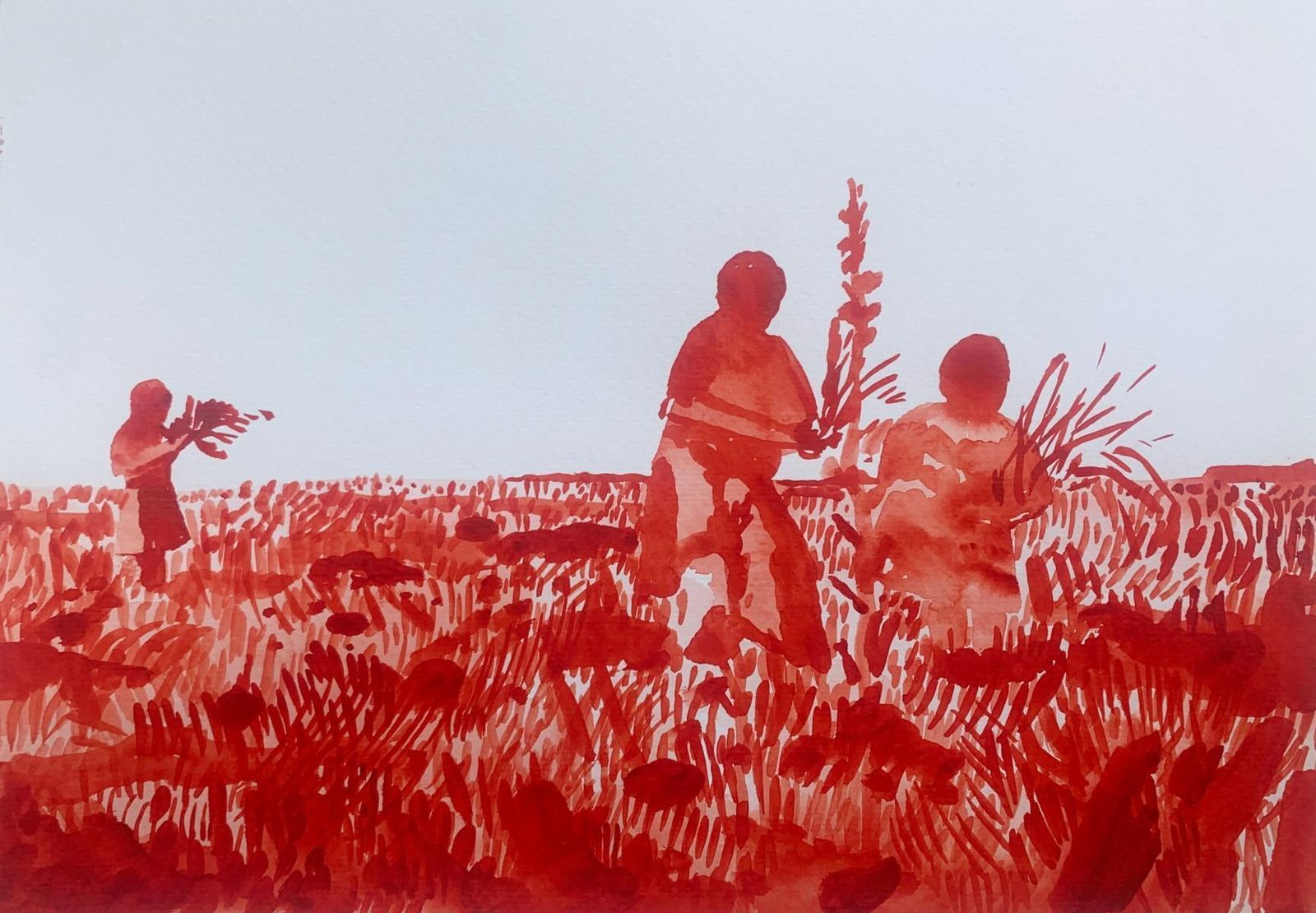 Hanna Ilczyszynsummer. Monochromatic Figurative Watercolor Drawing, Polish Art2024
