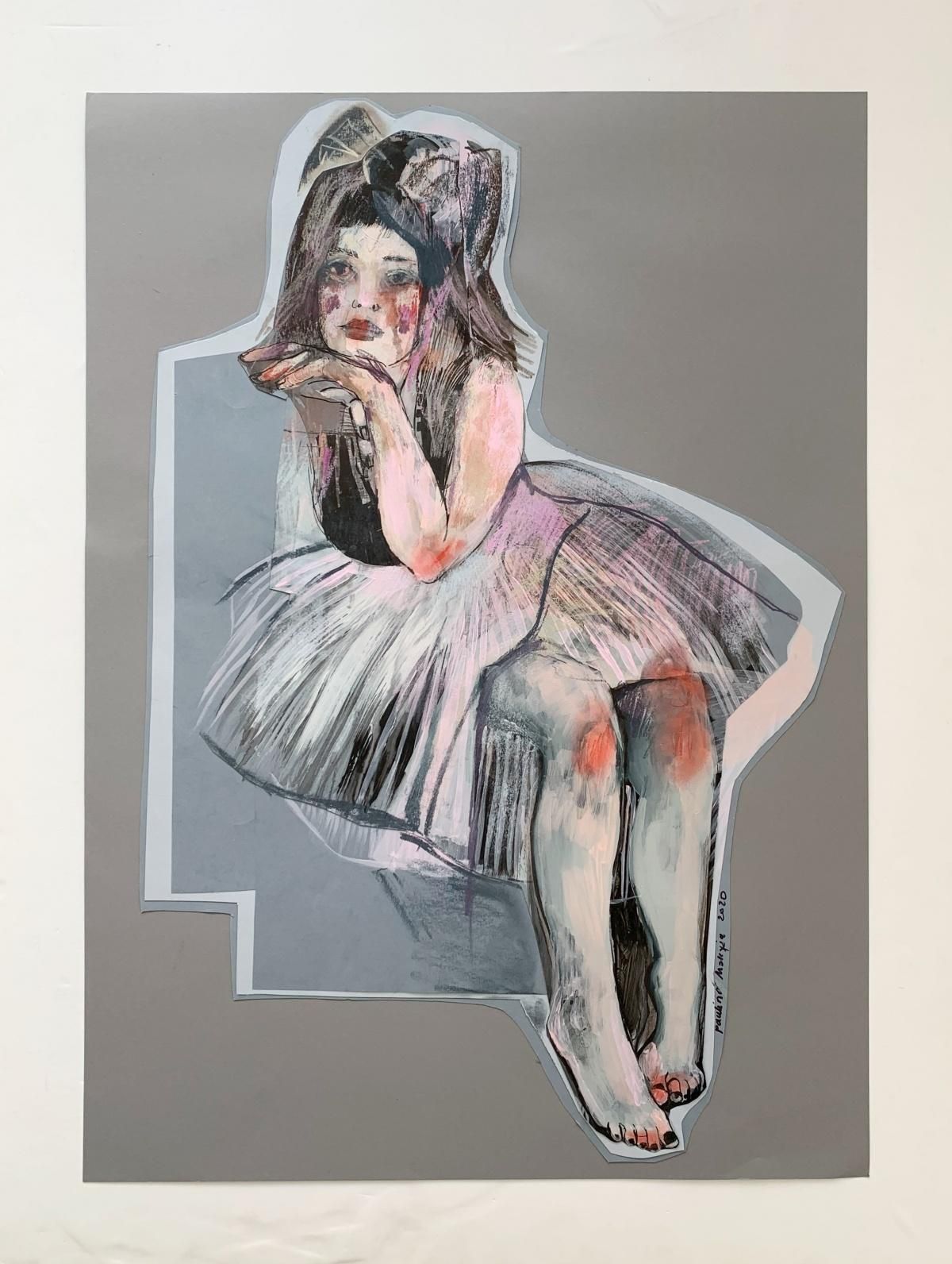 Paulina Maksjanthoughtful   Woman, Figurative Drawing, Pastel Colours, Female Figure2020 photo furniture