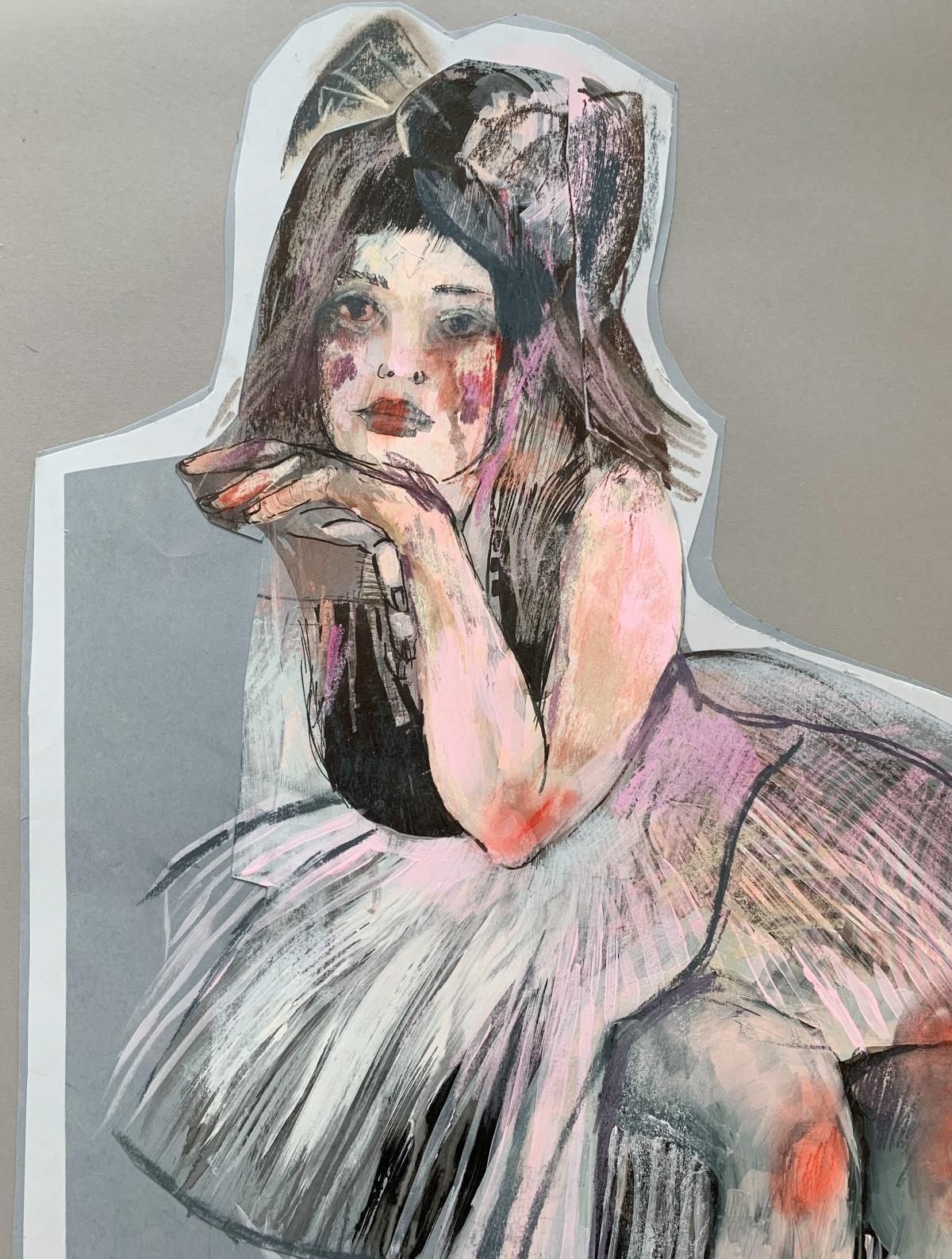 Paulina Maksjanthoughtful   Woman, Figurative Drawing, Pastel Colours, Female Figure2020 photo for sale