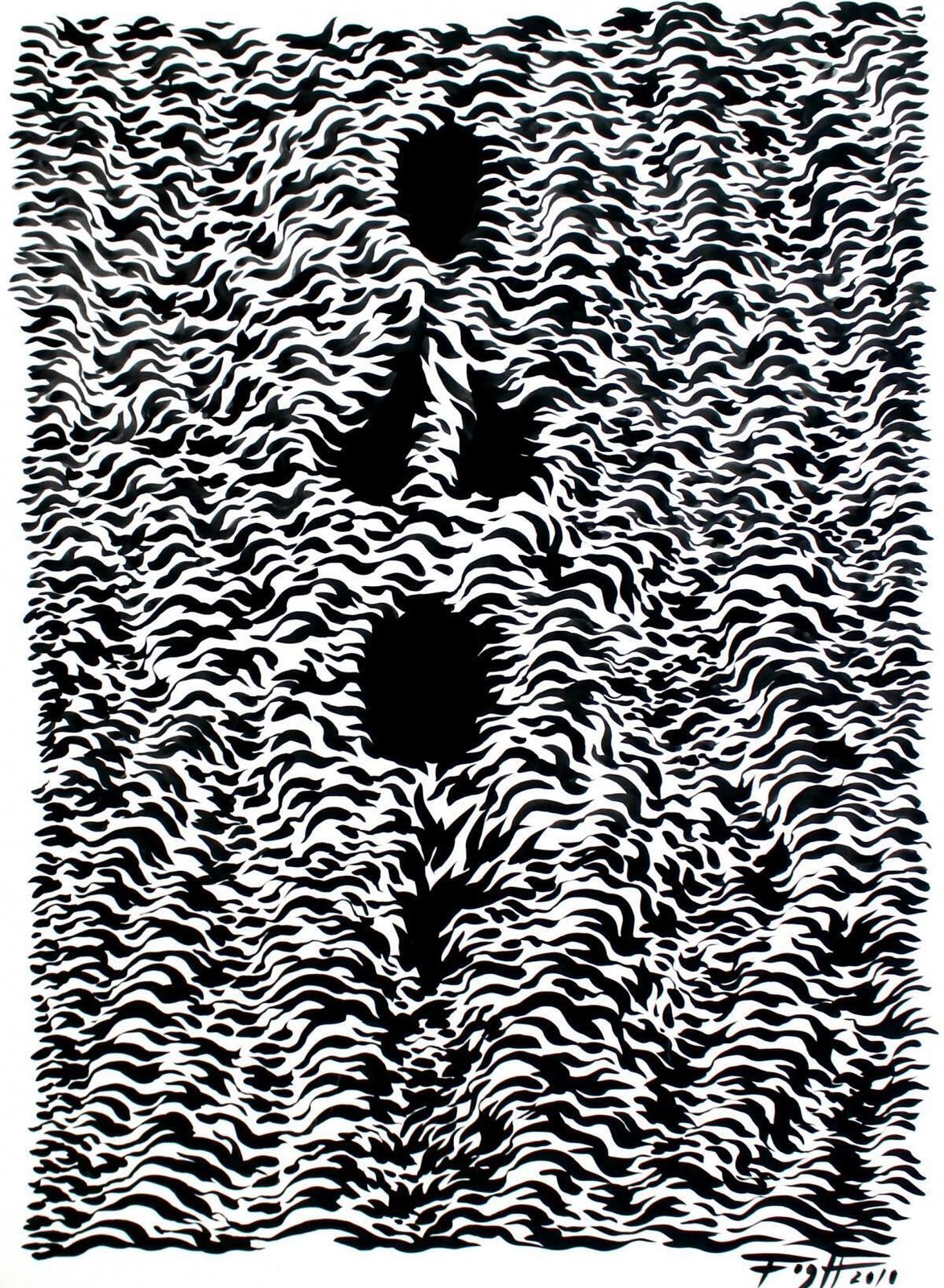 Andrzej Fogttangel   Xxi Century, Polish Master Of Art, Black And White, Abstract Drawing2010