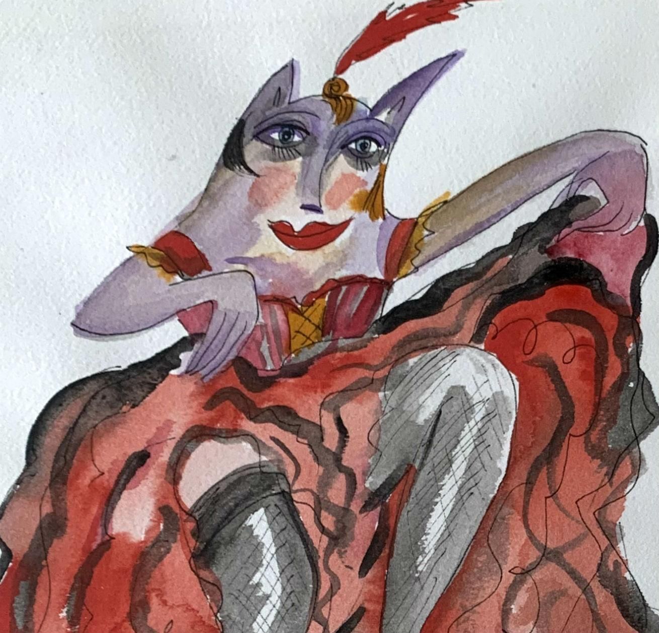 Hanna Bakułacancan   Watercolor Painting, Figurative, Colourful, Dance, Satirical2007 photo for sale
