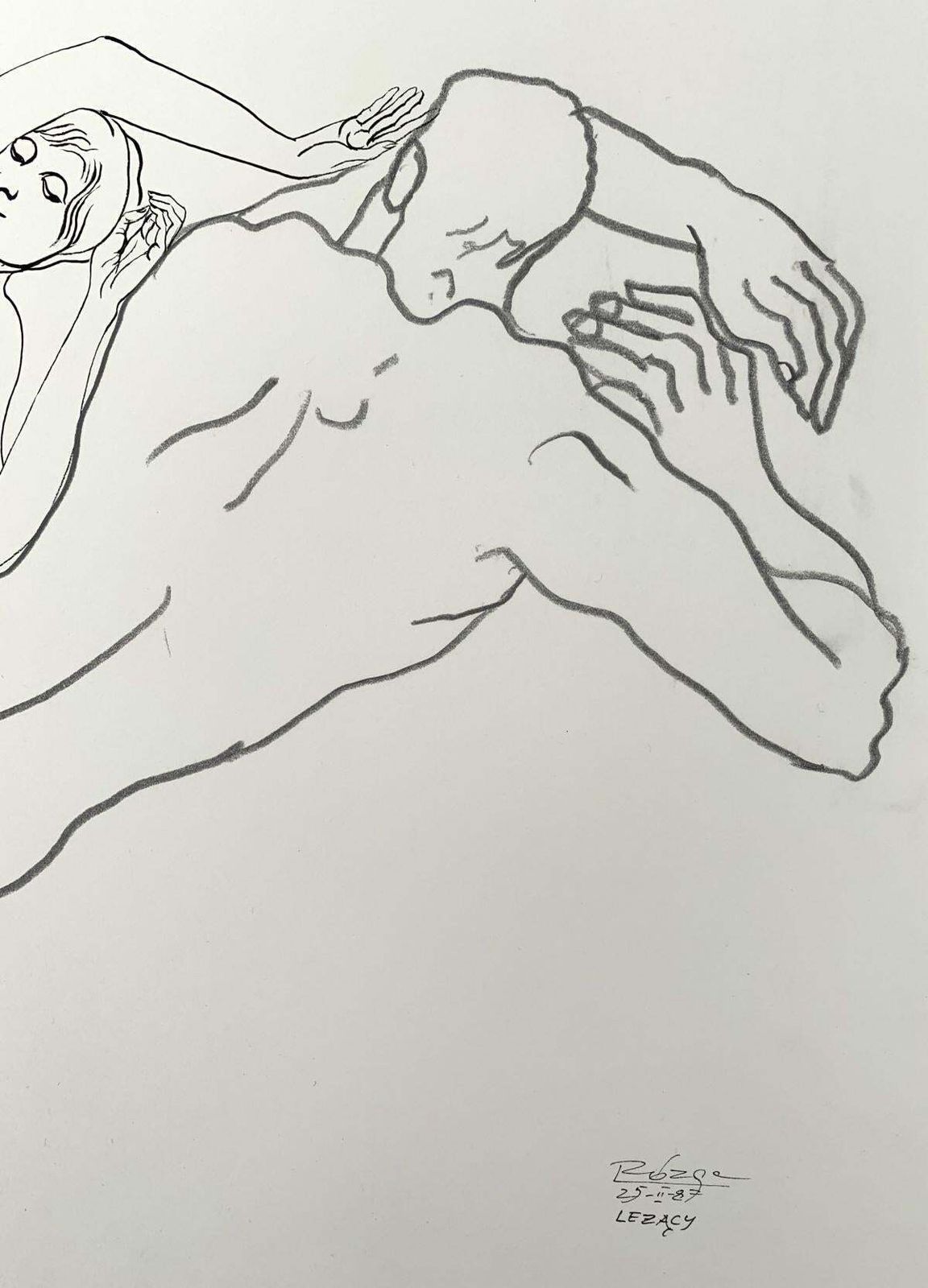 Leszek Rózgalaying Ones   Minimalistic Pencil Drawing On Paper, Couple, Nude, Black & White1987 photo for sale
