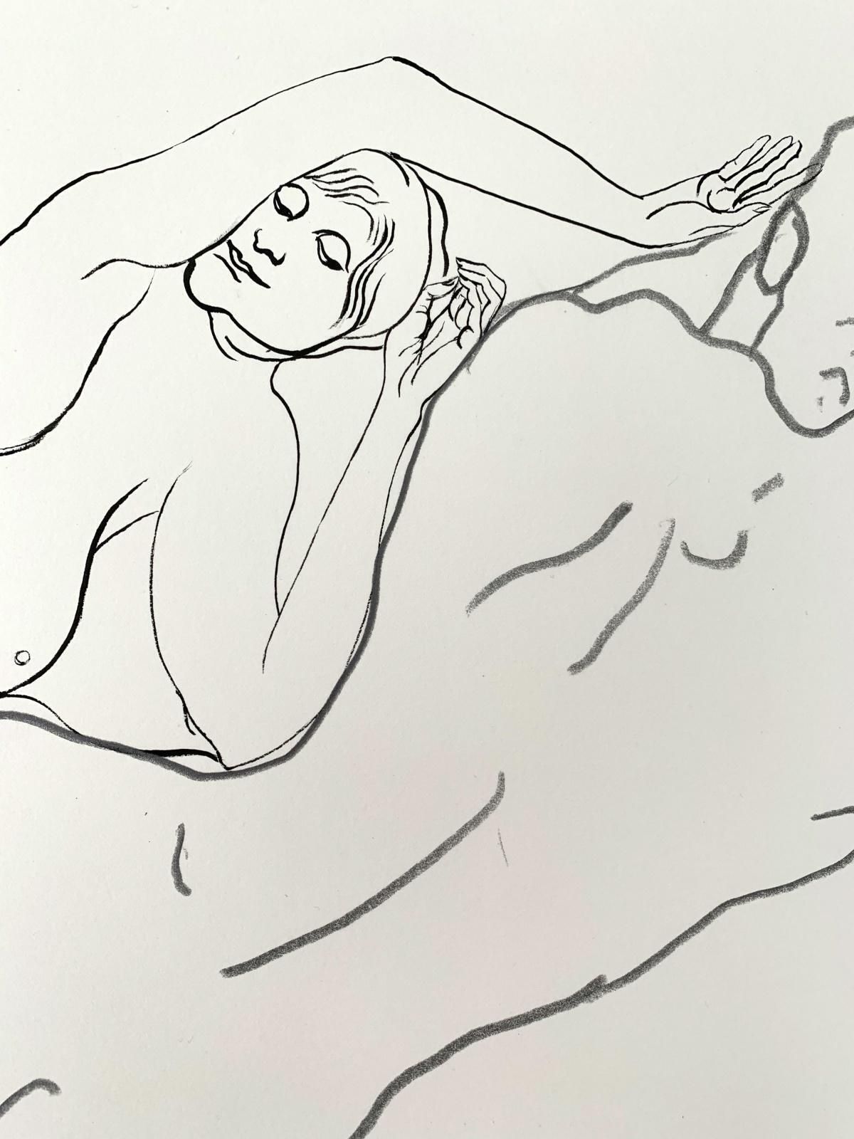 Leszek Rózgalaying Ones   Minimalistic Pencil Drawing On Paper, Couple, Nude, Black & White1987 photo Art