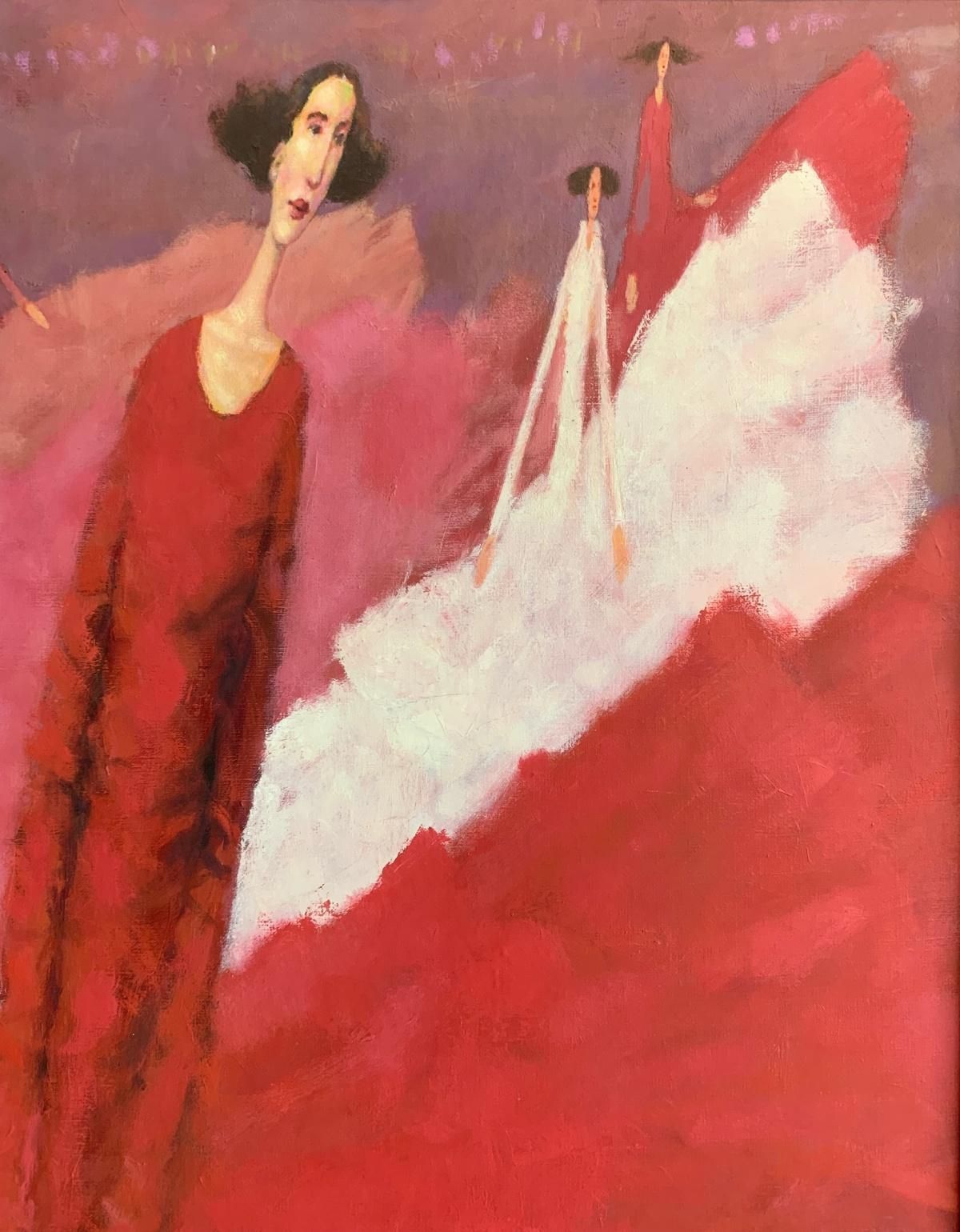 Waldemar Marszałeka Ball. Figurative Oil On Canvas Painting, Monochromatic Red, Polish Artist2000 photo Art