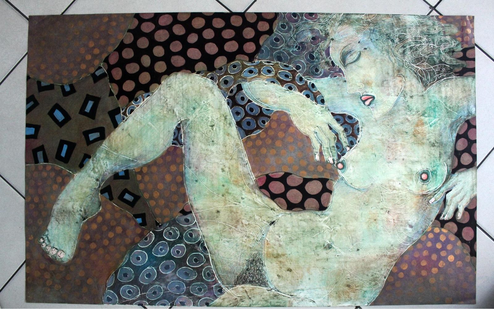 Katarzyna Wazykdon't Wake Up The Princess   XX Century, Mixed Media Figurative Painting, Nude1986 photo for sale