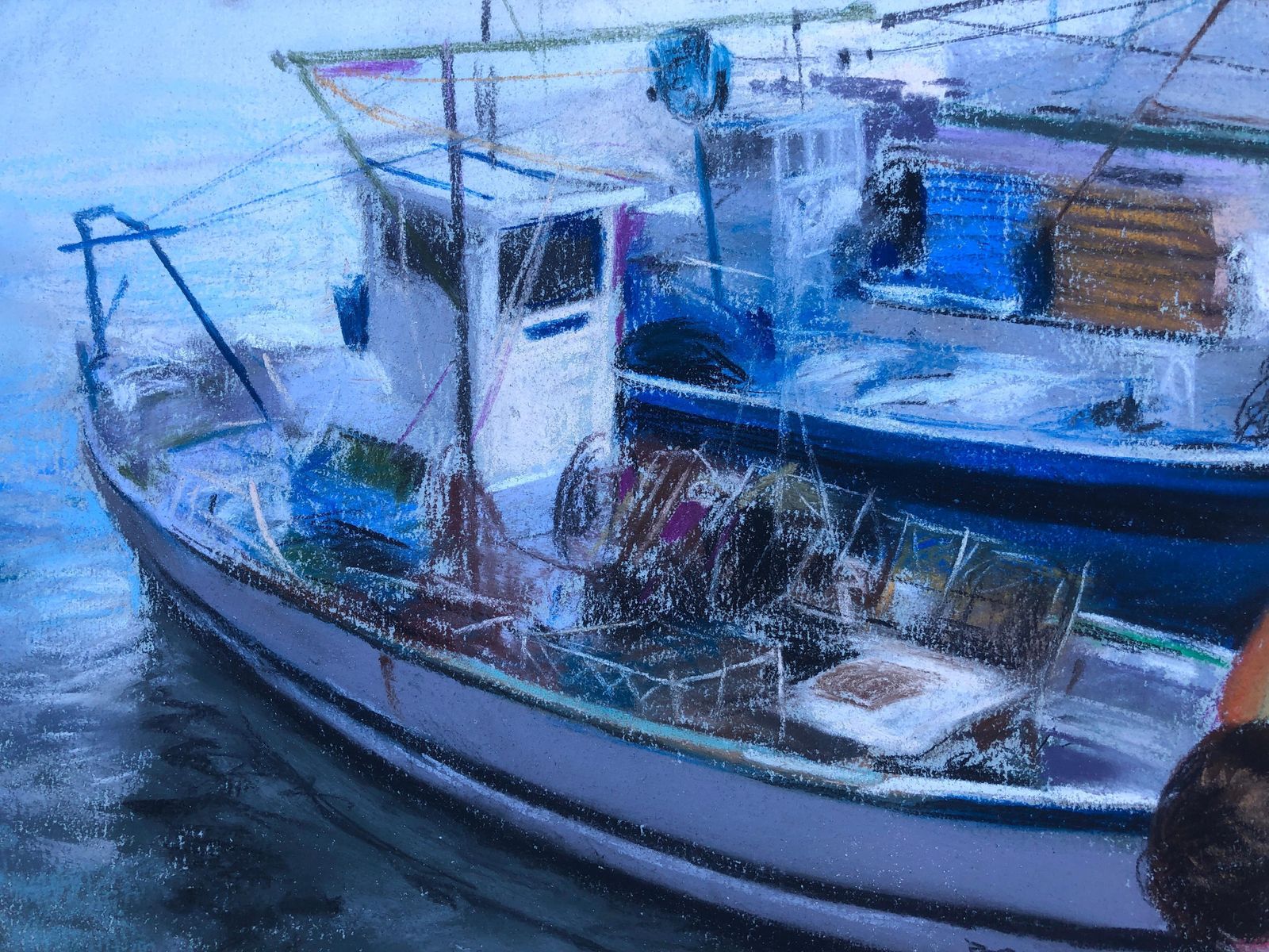 Domingo Alvarez Gomez Sailor Fisherman In His Boat Spain Pastel Painting Seascape C.2000 photo Art